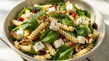 Ensalada de Pasta con Espinacas, Queso Feta y Arándanos: Un Plato Fresco y Saludable para el Verano